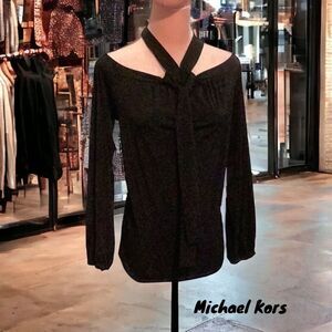 MICHAEL KORS OFF THE SHOULDER TOP BLOUSE BLACK MEDIUM